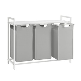 VASAGLE Laundry Hamper, Laundry Basket, Laundry Sorter with 3 Pull-Out and Removable Bags, Shelf, Metal Frame, 3 x 10.6 Gallons (40 L), 36.4 x 13 x 28.4 Inches, Dove Gray and Cloud White UBLH301W03