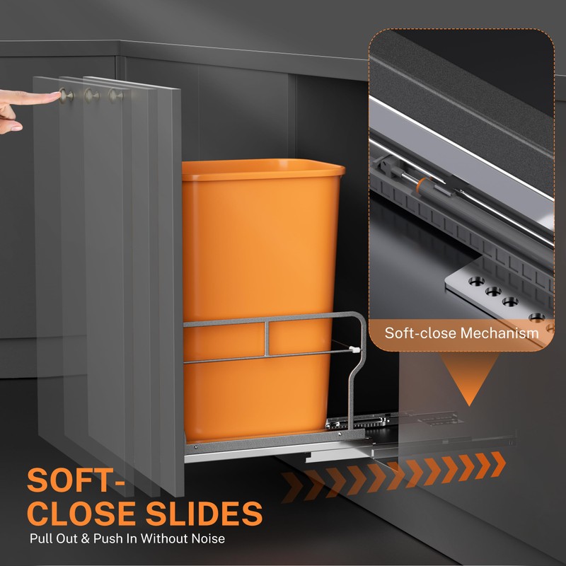 YJHome Pull Out Trash Can Under Cabinet with Soft-Close Slides,