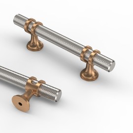 Asidrama 10 Pack 3 Inch(76mm) Knurled Satin Nickel and Champagne Bronze Kitchen Cabinet Handles, Cabinet Pulls Kitchen Cabinet Hardware Cupboard Handles Drawer Pulls