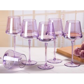 Physkoa Purple Wine Glasses Set of 6-16oz Hand Blown Crystal Colored Wine Glasses with Long Stem, Multicolor Wine Glass for Wine Lovers, Wedding, Birthday Gifts for Women