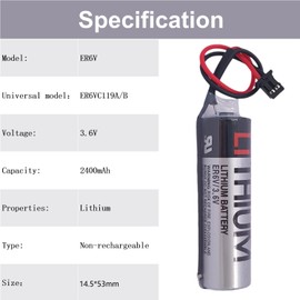 XCGonSa 10 Pcs ER6V/3.6V 2400mAh Lithium Battery with Black Plug, ER6VC119A ER6VC119B Battery Compatible for PLC M70 M80 System