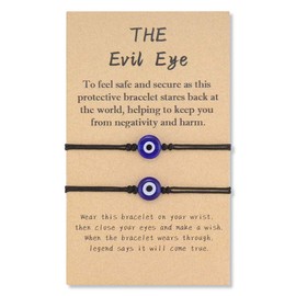 SUNSH 2Pcs Evil Eye Bracelet for Women Teen Girls Boy Couple Kabbalah Adjustable Rope Waterproof Lucky Jewelry with Wish Card Protection Black String Lover Family Mother Daughter Friendship Gifts