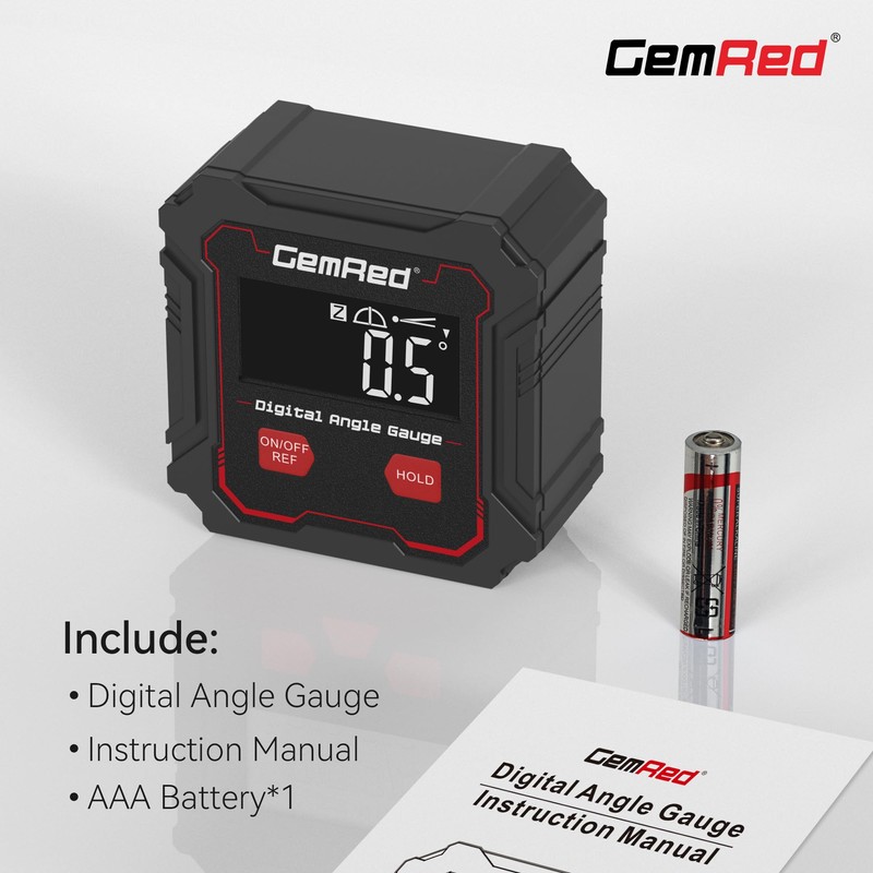 GemRed Digital Angle Gauge with LCD Display and Magnetic Base,