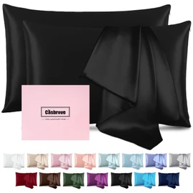 Casbrove Silk Pillow Cases 2 Pack Mulberry Silk Pillow Cases Soft Breathable Both Sided Natural Silk Pillowcase with Zipper Beauty Sleep Silk Pillow Cases for Gift(Standard,Black)