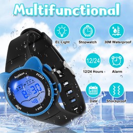 Kids Digital Watches for Girls Boys, 7 Color Lights Waterproof Watches for Kids with Alarm Stopwatch, Cute Cat Watch, Kids Present for Girls Boys Ages 5-13