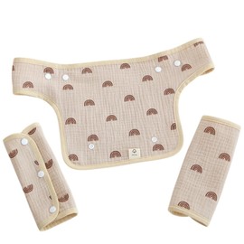 WREATH Baby Carrier Cover, 3-Piece Set, Drool Cover, Chest Cover, Baby Carrier, Cover, Cotton, Ergo Baby, Drool Pad, Piggy Strap, Cotton, Gauze, Baby Stroller, Child Seat Belt, Cute, Fashionable