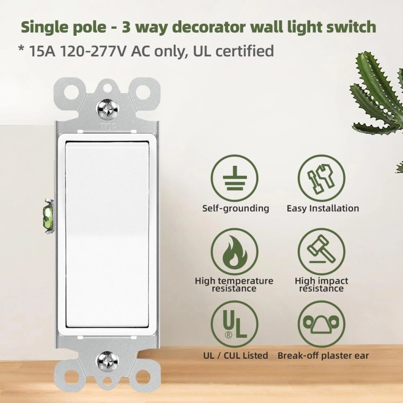 Smart-us 10 Pack Decorator Paddle Rocker Light Switch Residential Grade,15A