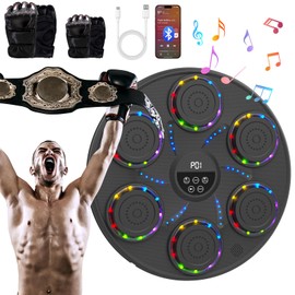 ZOPRIGU Music Boxing Machine Smart Bluetooth Boxing Equipment for Adults and Kids Home Gym Workout Exercise（2 Pairs of Gloves） (‎Colorful Light)