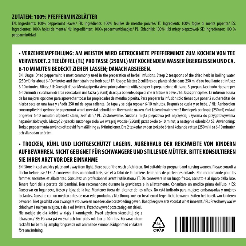 Peppermint (250g, 8.8oz), peppermint leaves cut, peppermint tea gently dried,