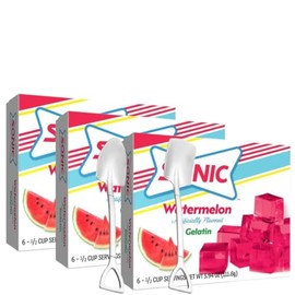 Sønic Watermelon Gelatin Dessert Mix (3-Pack, 3.94 oz Boxes) with Candy Freezer Mini Metal Shovel Spoons (Watermelon Flavor) – Metal Spoons