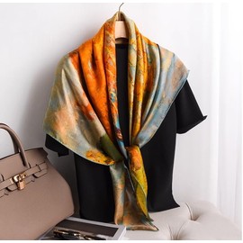 MEISEE 100% Pure Mulberry Silk Scarf 43”*43” Large Square Lightweight Headscarf Women’s Hair Wraps Shawls with Gift Packed (Yellow oil painting)