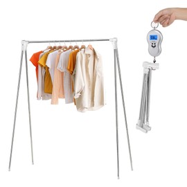 MIUUIPI Foldable Clothes Rack, Portable, Sturdy Extendable Clothes Rail, Stainless Steel Foldable Hanger for Travel, Camping, Hiking, Laundry at Home, No Need to Install, White