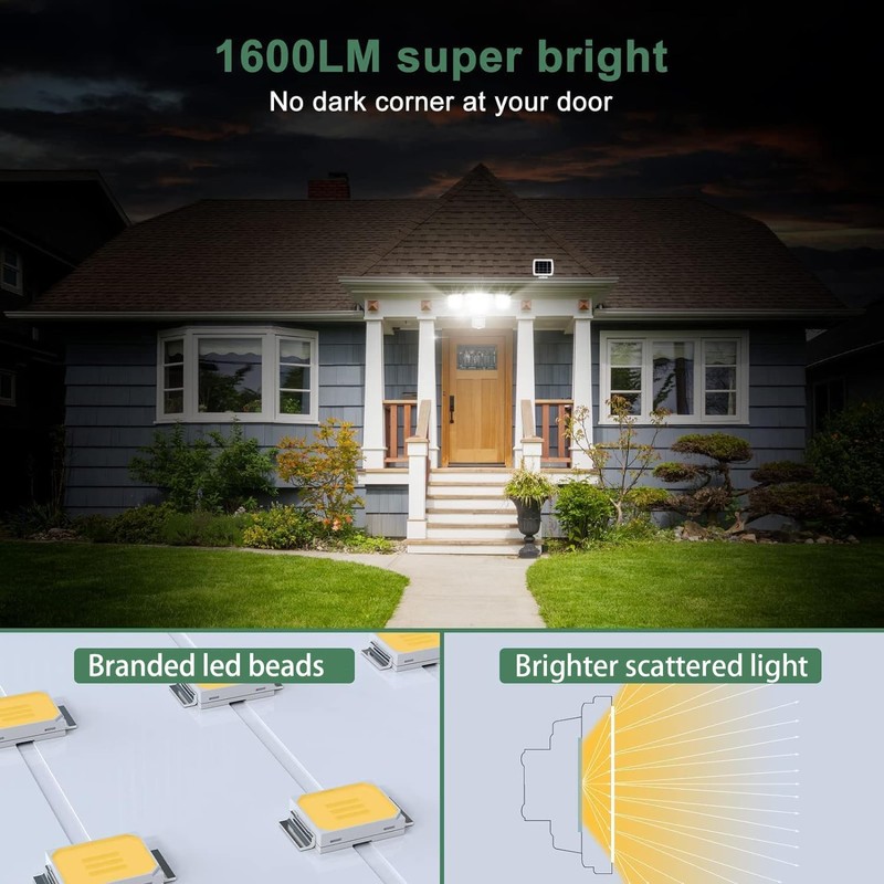GLORIOUS-LITE Solar Security Lights 2400mAh LED Motion Sensor Light Outdoor,