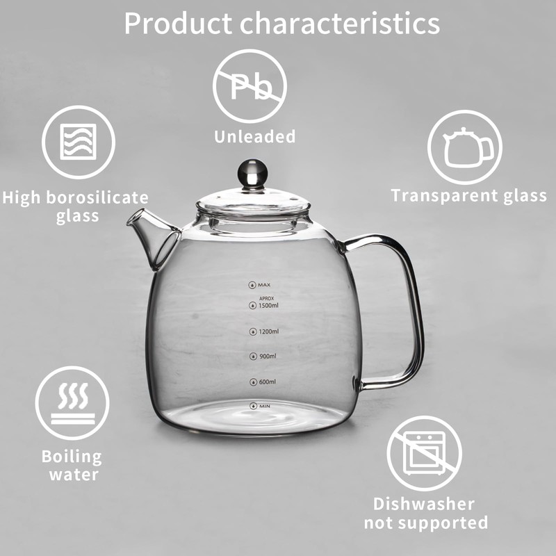 Glass kettle, high borosilicate glass kettle with scale markings, a
