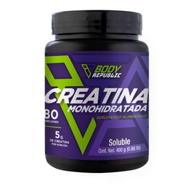 BODY REPUBLIC,Creatina Monohidratada, Mxima pureza en polvo sin sabor, 80 Porciones, Pre- Workout. 400G Sin Gluten, Sugar Free, Sin Sabor.            