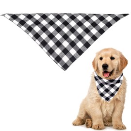 Bagentry Triangle Reversible Dog Bandanas, Buffalo Plaid Printing Dog Scarf, Adjustable Cute Pet Handkerchief Bandana for Dogs Puppy Birthday (White and Black)
