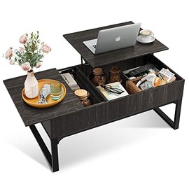 WLIVE Lift Top Coffee Table with Hidden Storage Compartment and Metal Frame,Lift Tabletop and Sliding Drawer for Living Room Home, Office, Black