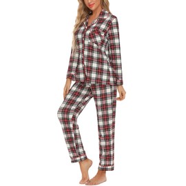 Senert Christmas Women Matching Pajamas Set Sleepwear Button Down Two Piece Pajamas Set