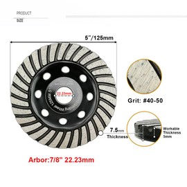 SHDIATOOL 5 Inch Diamond Turbo Row Grinding Cup Wheel Fits 7/8 Inch Arbor Diamond Grinding Disc for Concrete Masonry