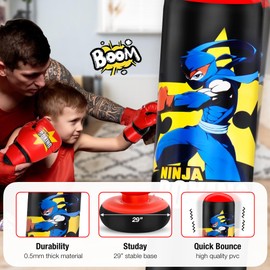 Esnowlee Punching Bag for Kids, Larger Stable Tall 66" Inflatable Boxing Set with Gloves & Air Pump, Inflatable Punching Bag Gifts for Boys & Girls Age 3-12,Karate/Taekwondo/Ninja Toys