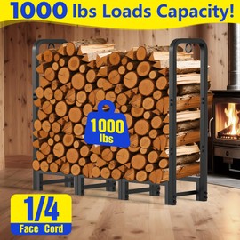Amagabeli Firewood Log Rack Outdoor 4ft Heavy Duty Logs Holder for Fireplace Indoor Outdoor Adjustable Wood Racks for Fire Wood Holder Metal Pile Stand Storage Stacker Organizer Black