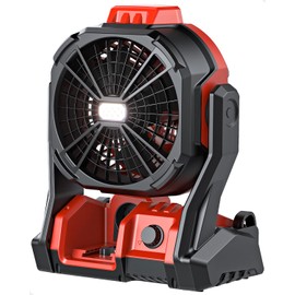 DeForce DeForce Battery Operated Fan, for Milwaukee M18 18V Battery, Camping Fan Cordless, Option for Corded, with LED Lights, Variable Speed, Hook for Hanging, for Jobsite, Red(Bare Tool Only)