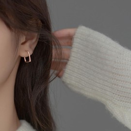 Reffeer Solid 925 Sterling Silver Open Hoop Earrings for Women Teens Square Post Hoop Earrings Studs