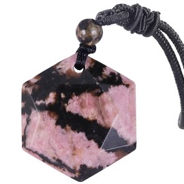 Nupuyai Crystal Star of David Hexagram Pendant Necklace for Men Women Healing Stone Amulet Chain with Adjustable Cord, Stone Nylon, Rhodonite Stone
