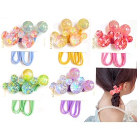 Wenlly 5 pairs set multicolor cartoon hair ties, double headed elastic ponytail holders, sweet hair scrunchies, hair accessories