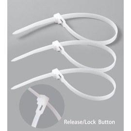 SQHXH 100 Pack Reusable White Cable Ties, 200mm X 4.8mm, 8 Inches, Easy to Release, Removable, Self-Locking Strong Nylon Cable Ties for Home, Office, Outdoor, Garage,Packaging or Garden
