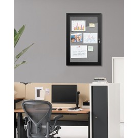 Mifuro 36"x24" Enclosed Bulletin Board, Outdoor Lockable Weather-Resistant Aluminum Cork Noticeboard for School & Office, Black Frame w/Grey Flet