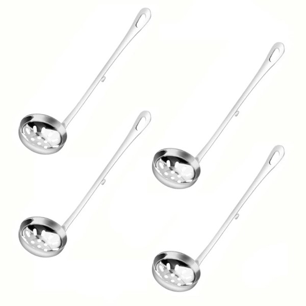 4Pcs Stainless Steel Hot Pot Strainer Scoops Soup Ladle Spoon Set, Skimmer Spoon Slotted Strainer Ladle with Hanging Hook, Soup Ladle Colander for Hotpot Scooping Sauce Serving