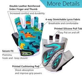 Kids Cycling Gloves Half Finger Gel Padded Non-Slip Breathable, Junior Glove Girls Boys Fingerless Adjustable for Mountain Bike Running Riding Sport Outdoor Biking Skating (Green, Medium)