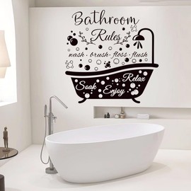 Laundry Room Wall Sticker Vinyl Wall Decal Saying Wash Brush Floss Flush Quote Sticker Laundry Art Signs for Room Home Apartment.