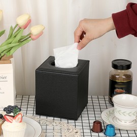 Sumnacon Tissue Box Cover Square Tissue Box Stylish PU Tissue Box Holder with Magnetic Bottom,Leather Cube Tissue Cover for Living Room Bathroom Bedroom Table Desk Home Office Car, Black