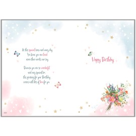 IC&G Wonderful Daughter Birthday Card - Happy Birthday Card with Floral Bouquet and Butterflies Design with Embossed Foil and Flitter Details - Birthday Card for Women/Girls