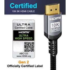 10K 8K 4K HDMI 2.1 Cable 5 m, Certified 48 Gbps Ultra High Speed Braided HDMI Cable, Supports Dynamic HDR, eARC, Dolby Atmos, 8K@60 Hz, 4K@120 Hz, HDCP 2.2 2.3, Compatible with TV Monitor and More