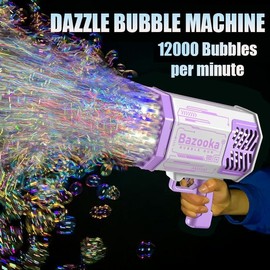 SHAHNARO Bubble Gun Bazooka for Kids, 12000 Bubbles Per Minute, 69 Holes, Purple Color, Fun Toy