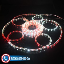 Russell Decor 20ft Red White LED Rope Lights with Patriotic Lights with 4-Level Dimmable Controller Outdoor Decorative Lighting for Christmas or Canada Theme Colors Decor