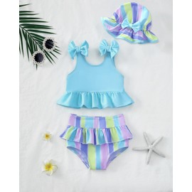 Mioglrie Baby Girl Swimsuit 12-18 Months Toddler Bathing Suit Two Piece Stripe Blue Tankini Baby Girl's Swim Suit Summer Beach Bikini Set