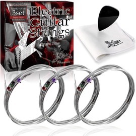 Phoenix Electric Guitar String 3 Set, Nickel, Balanced Sound, Tension, Anti-Break, Pole End Color-Coding, Cleaning Cloth & Pick Included (Super Light)