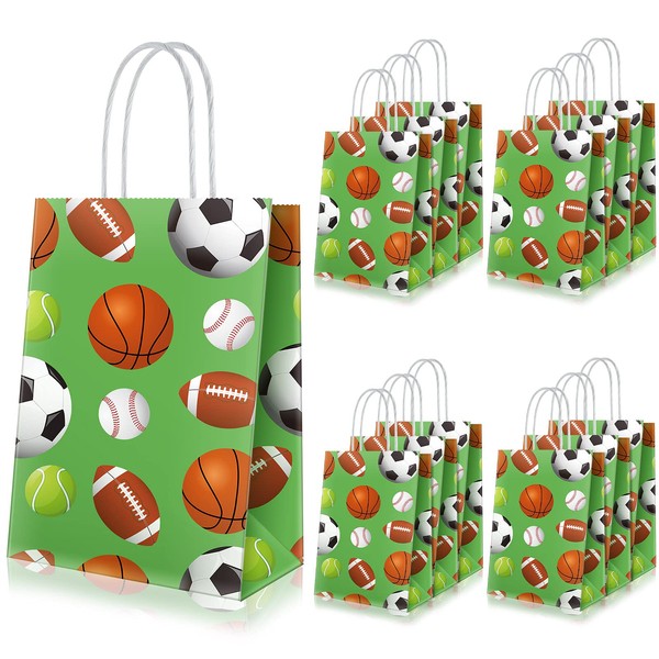 Epakh 20 Pcs Sports Themed Birthday Party Supplies Basketball Favor Gift Treat Bags Baseball Goodie Paper Bag Soccer Football Themed Party Decorations for Kids