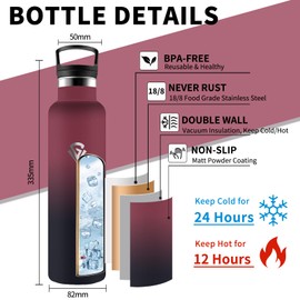 Grsta Stainless Steel Drinking Bottle, 1 Litre, Water Bottle with Straw, BPA-Free, Leak-Proof, Double-Walled Vacuum Insulated, Water Bottle for Yoga, Camping, Hiking, Gym