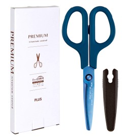 Plus 35-723 Scissors Fit Cut Curve Premium Titanium Non-Sticky Continuous Cutting Paper Box Packaging Navy
