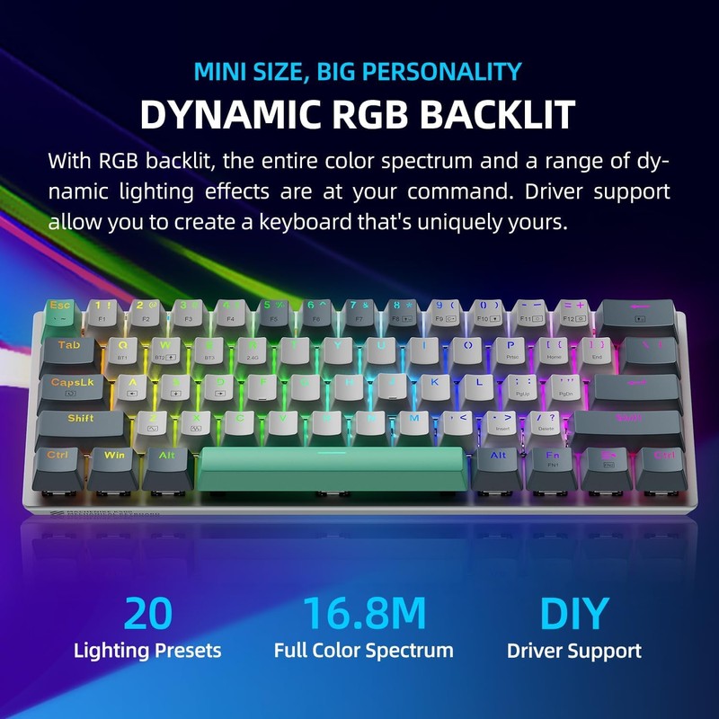 Machenike K500A-B61W 60% Mechanical Wireless Gaming Keyboard, 61 Keys Ultra-Compact