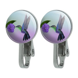 Hummingbird Crowned Woodnymph Purple Violet Novelty Clip-On Stud Earrings