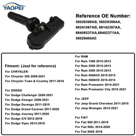 Paquete de 4 sensores TPMS para Jeep Grand Cherokee Wrangler Dodge Charger Challenger Journey Ram 1500 Chrysler 300 Town Country 2011 2012 2013 2014 2015 2016 56029398AB 433MHz