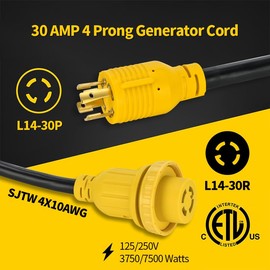 30 Amp 4 Prong 25 FT Generator Cable and Power Inlet Box (Pre-Drilled) Waterproof Kit, L14 30p Generator 10 Gauge Extension Cord to L14-30R Twist Lock Cord Plug for Outdoor Use,125/250V Up to 7500W