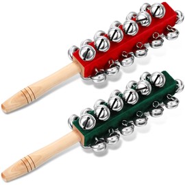 Cindeer 2 Pcs Christmas Hand Jingle Bells Wooden Handhold Sleigh Bells Jingle Bells Shaker Rattle Musical Percussion Instrument for Christmas Party Favors Birthday Gifts Kids Children Toys (25 Bells)