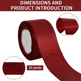TONIFUL 2 in x 25 Yds Wide Claret Dark Red Satin Ribbon Solid Fabric Ribbons Roll for Crafts Chair Sash Valentine's Day Gift Wrapping Invitation Cards Floral Hair Bows Sewing Party Wedding Decoration
